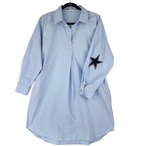 Caryn Lawn Blue Poplin Shirt Dress Sz L Star Shirtdress